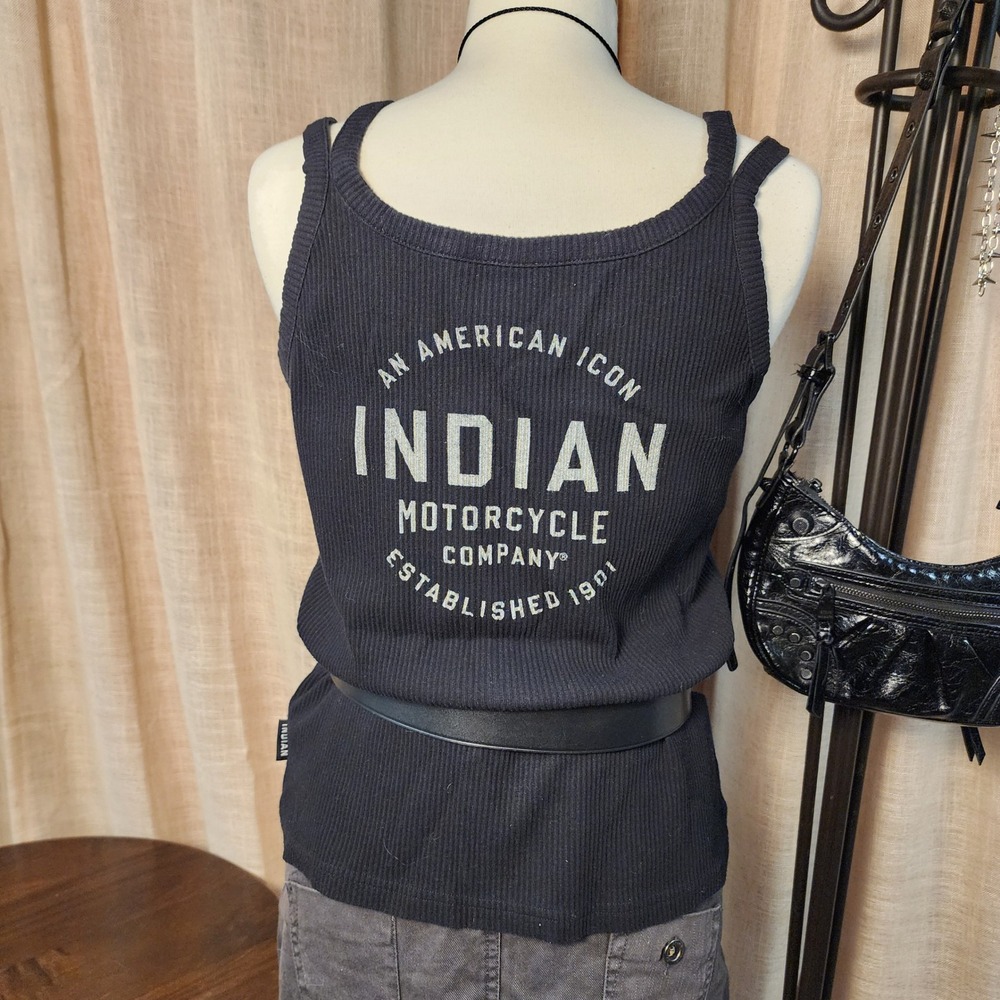 Indian Motorcycle Ribbed Tank Top XL Black Graphic Sleeveless Biker Shirt